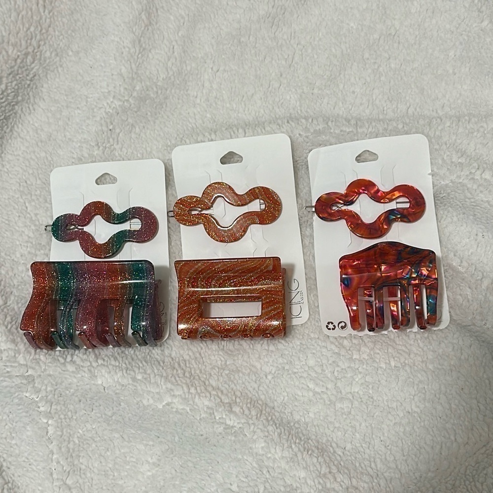 Set of 3 2-Pack ICING Hair Clips/Barrettes